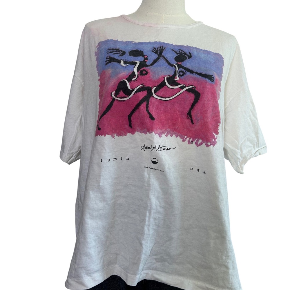 Lumin Ann Altman USA XLarge White Cotton Graphic T Shirt‎ Mens